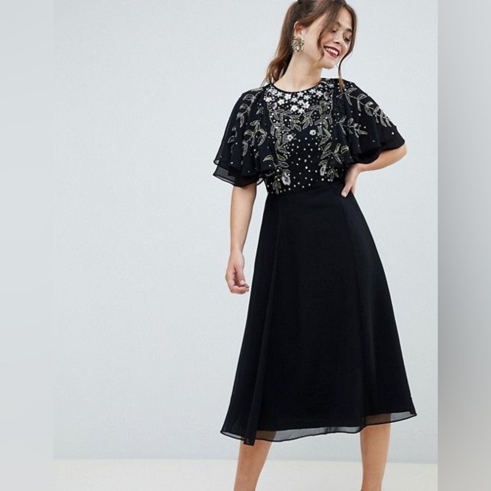Asos Elegant Black Embroidered Dress